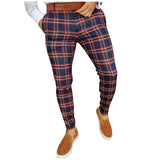 Wiaofellas Men's Casual Plaid Print Pants Skinny Pencil Pants Zipper Elastic Waist Social Pants Oversize Male Business Suit Trousers