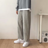 Wiaofellas Wide-leg Pants Men's Fashion Solid Color Retro Drawstring Casual Pants Men Streetwear Loose Hip-hop Straight Trousers Mens M-2XL