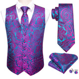 Wiaofellas 4PC Mens Extra Silk Vest Party Wedding Gold Paisley Solid Floral Waistcoat Vest Pocket Square Tie Suit Set Barry.Wang BM-2017