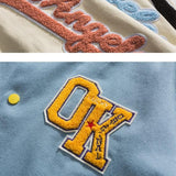 Wiaofellas new letter embroidered jackets coat women's street hip-hop stitching baseball uniform couple loose bomber jacket casual top