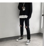 Wiaofellas Korean Streetwear Hole Men Black  Jeans Man Casual Straight Denim Pants Tight Fashion Male Jean Pants edgy Trousers