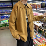 Wiaofellas Men's Fashion Loose Casual Lapel Sweater Spring and Autumn Cardigan Sweater Korean Harajuku Men's Clothing Knitted Sweater