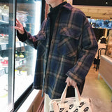 Wiaofellas Spring Retro Woolen Plaid Long-sleeved Shirt Male Loose Korean Harajuku Style Casual Couple Tide Brand Shirt Jacket Men Shirt