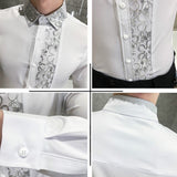 Wiaofellas Chemises Hommes Sexy Lace Patchwork Shirt New Fashion Men's Nightclub Party Work Shirt Formal Slim Fit Social Party Shirt