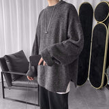 Wiaofellas Winter Korean version of Joker oversize solid color crew neck sweater sweater solid color Ins trend men's sweater