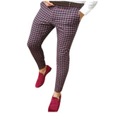 Wiaofellas Men's Casual Plaid Print Pants Skinny Pencil Pants Zipper Elastic Waist Social Pants Oversize Male Business Suit Trousers