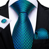 Wiaofellas Men Necktie Teal Blue Paisley Designer Silk Wedding Tie For Men Tie Hanky Cufflink Tie Set Business Party Dropshipping
