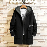 Wiaofellas Casual Men's Black Green Windbreaker Jackets Long Trench Coat For Spring Autumn Winter Clothes