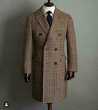 Wiaofellas  Winter Men Wool Houndstooth Overcoat Double-breasted Six Button Warm Long Coat Formal Tailored