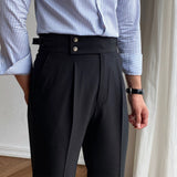 Wiaofellas British High Waist Straight Pants Men Social Trousers Pant Italian Mens Formal Pant Pantalones Hombre Dress Ankle Pants Men