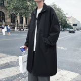 Wiaofellas Green Black Trench Coat Men's Fashion Oversized Long Coat Men Streetwear Loose Windbreaker Jacket Mens Overcoat M-2XL