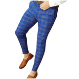 Wiaofellas Men's Casual Plaid Print Pants Skinny Pencil Pants Zipper Elastic Waist Social Pants Oversize Male Business Suit Trousers