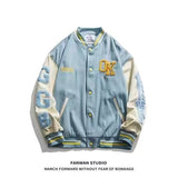 Wiaofellas Embroidered hit color baseball uniform jacket men's new solid color loose casual fashion all-match retro tooling pilot clothes
