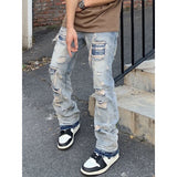 Wiaofellas Original Ripped Jeans for Men Vintage Wash Hole Loose Micro Horn Jeans Trousers High Street Men Clothing Streetwear Denim Pants