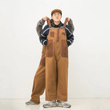 Wiaofellas Men's New Japanese Retro Overalls Brown Color Casual Pants Couple Pants Loose Straight Trousers Salopettes Romper Jumpsuit