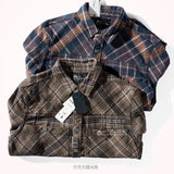 Wiaofellas Autumn and Winter New Heavyweight Thickened Frosted Plaid Tooling Shirt Men's Retro Pure Cotton Washed Old Casual Blouses Coat