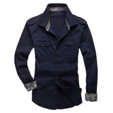 Wiaofellas Casual Male Pilot Shirt Long Sleeve Patchwork Pocket Men Fashion Army Military Style Tops For Male