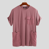 Wiaofellas Summer Men T Shirt Pockets Solid Casual Short Sleeve Tees Men Streetwear Camisetas Hombre Loose Couple T-shirts 5XL