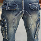 Wiaofellas Vintage Men's Fashion Cargo Denim Shorts With Multi Pockets Slim Fit Military Jeans Shorts For Male Washed