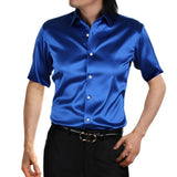 Wiaofellas Stylish Gold Silk Satin Shirt Men Chemise Homme Casual Short Sleeve Slim Fit Mens Dress Shirts Business Camisa Masculina