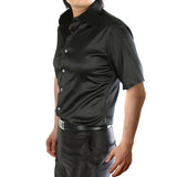 Wiaofellas Stylish Gold Silk Satin Shirt Men Chemise Homme Casual Short Sleeve Slim Fit Mens Dress Shirts Business Camisa Masculina