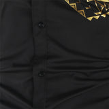 Wiaofellas Luxury Gold Black Shirt Men New Slim Fit Long Sleeve Camisa Masculina Gold Black Chemise Homme Social Men Club Prom Shirt