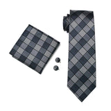 Wiaofellas FA-1017 Barry.Wang Mens Ties Black Plaid Silk Jacquard Tie Hanky Cufflinks Set Men's Business Gift Ties For Men Free Shipping