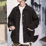 Wiaofellas Spring Autumn Lapel Workwear Jacket Men's Loose Black Trend All-match Casual Preppy Top Varsity Jacket Hip Hop Streetwear