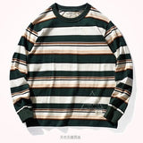 Wiaofellas Autumn Winter Japanese Heavyweight 300g Pure Cotton Long-sleeved Striped T-shirt Men's Fashion Loose Retro Casual Bottoming Tops