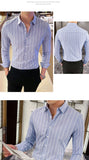 Wiaofellas Korea Style Handsome Fashion Mens Shirts Button Down Slim Fit Long Sleeve Striped Shirts Asain Size