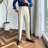 Wiaofellas British High Waist Straight Pants Men Social Trousers Pant Italian Mens Formal Pant Pantalones Hombre Dress Ankle Pants Men