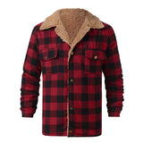 Men's Fashion Jackets Warm Winter Plaid Compound Cardigan Casual Long Sleeve Blouse Plush Tops Coat Overcoat Streetwear #40