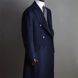 Wiaofellas Formal Navy Men Suits Thick Wool Custom Made Men Jacket Double Breasted Tuxedos Peaked Lapel Blazer Business Long Coat