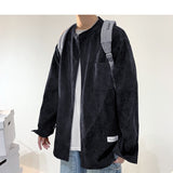 Wiaofellas Oversized Men Solid Corduroy Shirt Long Sleeve 2023 Mens Pocket Streetwear Shirts Male Korean Fashions Black Shirt 5XL