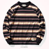 Wiaofellas Autumn Winter Japanese Heavyweight 300g Pure Cotton Long-sleeved Striped T-shirt Men's Fashion Loose Retro Casual Bottoming Tops