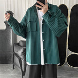 Wiaofellas Striped Shirt Jacket Men Women Hong Kong Style Japanese Casual Oversize Trend Black Unisex Gothic Long-Sleeved Shirt Autumn Tops
