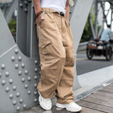 Wiaofellas Trendy Loose Baggy Cargo Pants Men Casual Hiphop Harem Cotton Straight Trousers Wide Leg Plus Size Streetwear Clothing