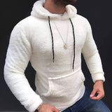 Wiaofellas Casual Solid Hooded Men's Long Sleeve Autumn Winter Warm Pocket Loose Sweatshirt Plush Fleece Hoodies Oversized Loose Tops