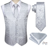 Wiaofellas 4PC Mens Extra Silk Vest Party Wedding Gold Paisley Solid Floral Waistcoat Vest Pocket Square Tie Suit Set Barry.Wang BM-2017