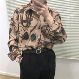 Wiaofellas New Beach Hawaiian Shirt for Men Long Sleeve Casual Loose Harajuku Floral Print Blouse Button Up Mens Shirts Streetwear