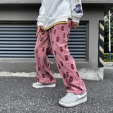 Wiaofellas Preppy Style Skull Full Print Drawstring Casual Corduroy Men Baggy Pants Hip Hop Straight Sweatpants Male Loose Trousers