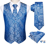 Wiaofellas 4PC Mens Extra Silk Vest Party Wedding Gold Paisley Solid Floral Waistcoat Vest Pocket Square Tie Suit Set Barry.Wang BM-2017