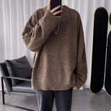 Wiaofellas Winter Korean version of Joker oversize solid color crew neck sweater sweater solid color Ins trend men's sweater