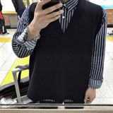 Wiaofellas Sweater Vest Men V-neck Solid Simple Casual 2XL Oversize Spring Autumn Mens Vests Chic All-match Preppy Style Daily Outwear New