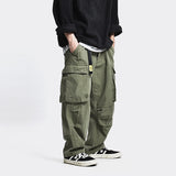 Wiaofellas Safari Style Multi Pocket Cargo Pants Men Loose Work Trousers Mens Streetwear Casual Pants