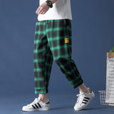 Wiaofellas Black Plaid Joggers Pants Men's Cotton Comfortable Pant Summer Loose Comfortable Casual Trendy Japanese Eight Pant Sweatpants