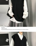 Men Sweater Vest Autumn Solid Color Knitted Male Korean Style Trend Loose V-neck Sleeveless Waistcoat Vest Sweater College Style
