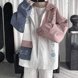 Wiaofellas Men's Streetwear Bomber Jacket Fashion Trend Coats Cartoon Printing Windbreaker Loose Pink/blue Color Outerwear Size S-3XL