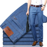 Wiaofellas New Men's Stretch Regular Fit Jeans Business Casual Classic Style Fashion Denim Trousers Male Black Blue Light Blue Pants