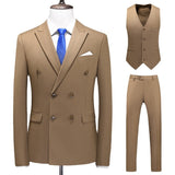 Wiaofellas-Dreiteiliger Männer Anzug Zweireiher Solide Business Formale Hochzeit Klassische  Slim Fit Smoking Weste Jacke Hosen